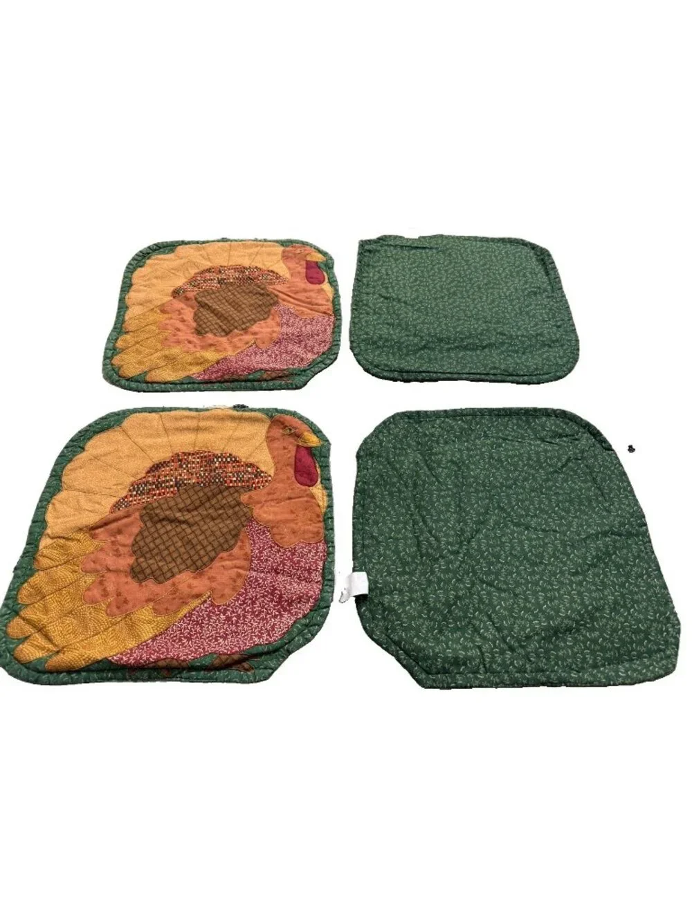 4 Vintage Quilted Turkey Patchwork Thanksgiving Placemats Set Holiday Table Top